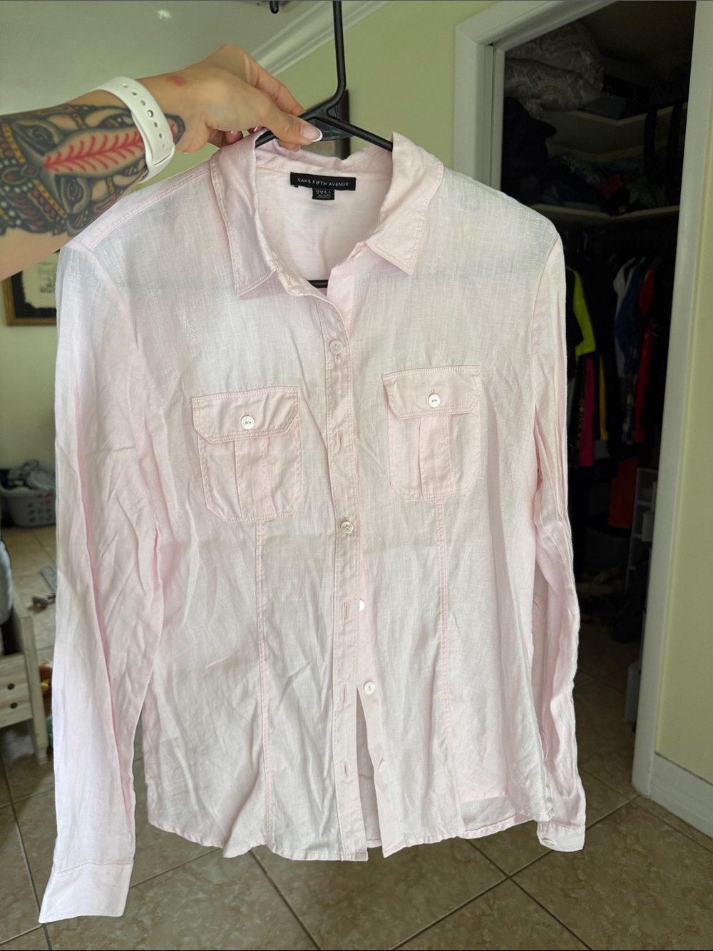 Saks Fifth Avenue Pale Pink Women's Button-Down Shirt